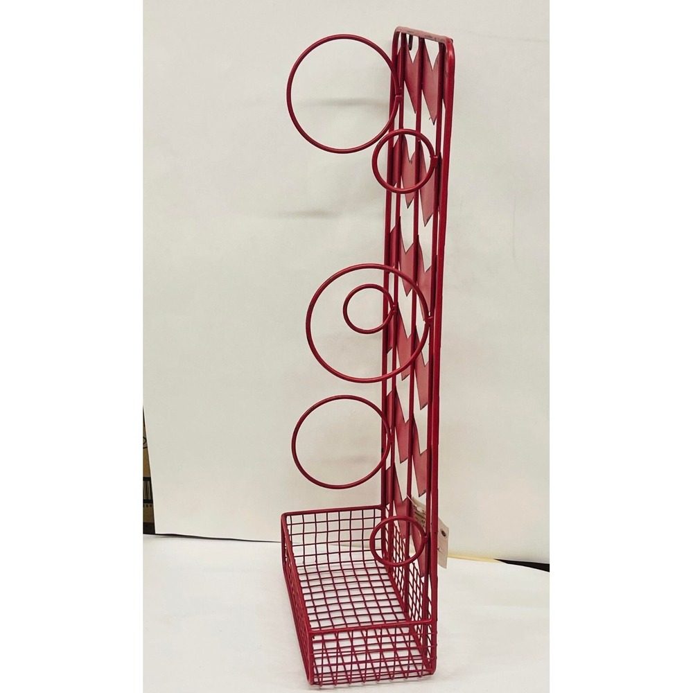 Rustic Metal Wine Kitchen Organizer Stylish Storage Solution, 22.5x9",Red‎